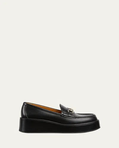 Gucci Idle Leather Bit Platform Loafers In Black