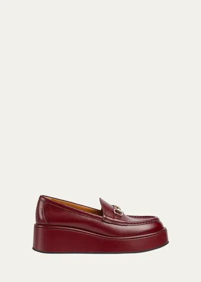 Gucci Idle Leather Bit Platform Loafers In Rosso Ancora