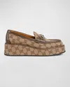 Gucci Horsebit Canvas Wedge Loafers In Beige Ebony