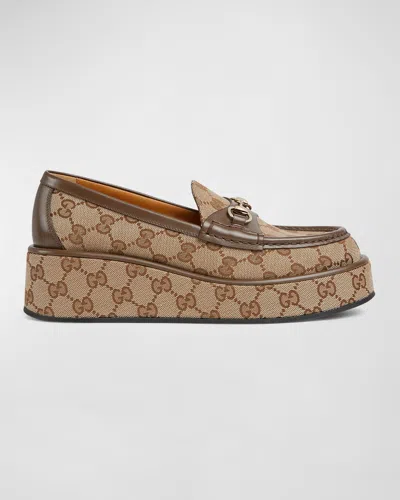GUCCI IDLE MONOGRAM BIT PLATFORM LOAFERS