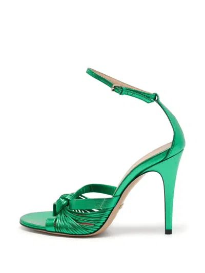 Pre-owned Gucci Ilse Knotted Heeled Sandals In Green