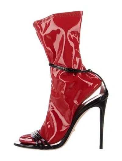 Pre-owned Gucci Ilse Sock Sandals Patent Leather Boots In Black/red