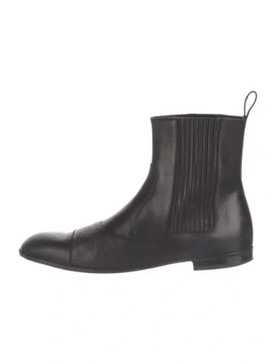 Pre-owned Gucci Imprimé Pattern Leather Chelsea Boots In Black