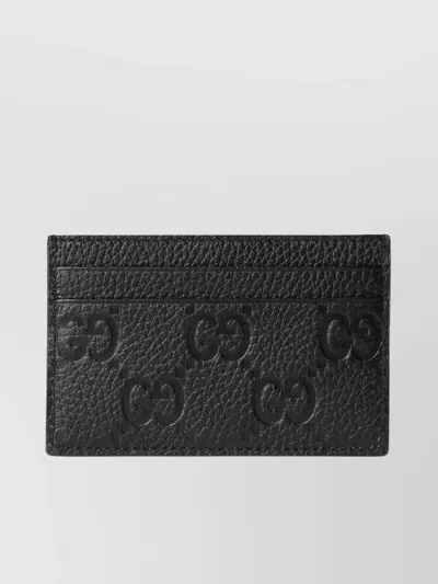 Gucci Imprint Card Case Grainy Leather Finish In Black