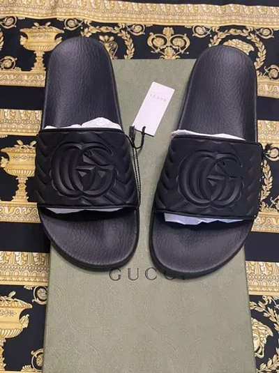 Pre-owned Gucci In Box Auth  Gg Matelasse Quilted Slides Sandal 601041 Sz 9 Us 9.5 In Black