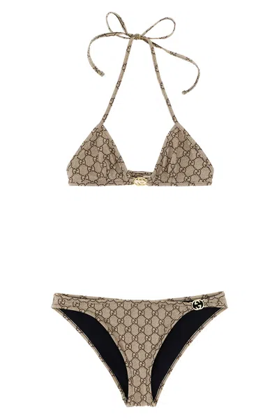 Gucci 'incrocio Gg' Bikini In Brown