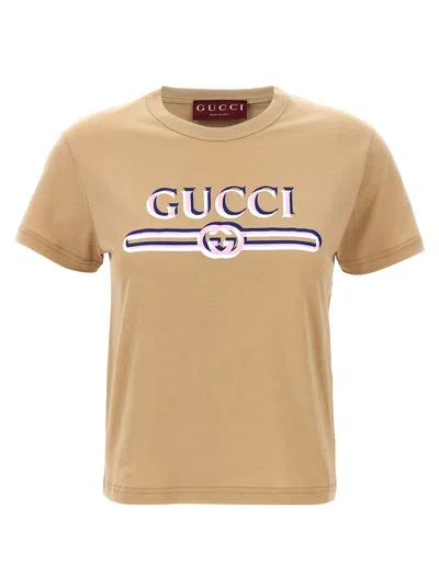 Gucci Incrocio Gg E Web T-shirt In Brown