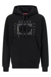 Gucci Men Black Sweatshirt With Hood With Drawstring And Front Logo In Cotton Man In Black