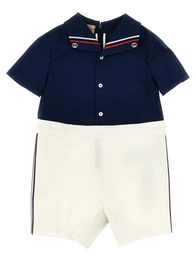 Gucci Babies' Incrocio Gg Jumpsuit In Blue