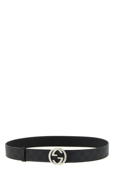 Gucci 'incrocio Gg' Reversible Belt In Black