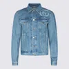 Gucci Light Blue Jacket With Gg Logo Print On The Front In Denim Man In Lightblue