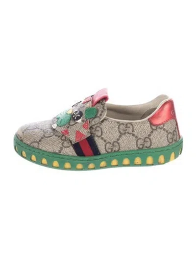 Pre-owned Gucci Babies' Infant Boys Gg Supreme Leather Trim Sneakers In Brown