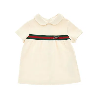 Gucci Ini Dress With Web Ribbon And Horsebit Kids In Neutral