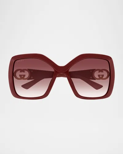 Gucci Injection Plastic Square Sunglasses In Burgundy