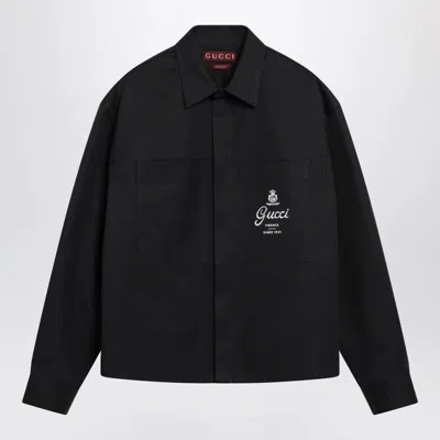 Gucci Ink Blue Printed Cotton Twill Shirt Men In Black
