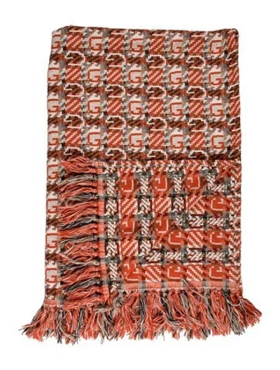 Pre-owned Gucci Intarsia Gg Throw Blanket In Orange