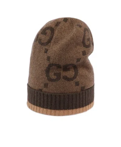 Gucci Intarsia-knit Logo Hat In Brown