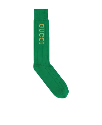 Gucci Intarsia-knit Logo Socks In Green