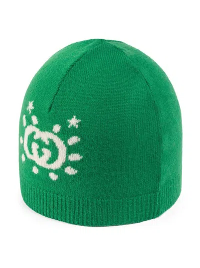 Gucci Kids' Intarsia-knit Wool Beanie In Green