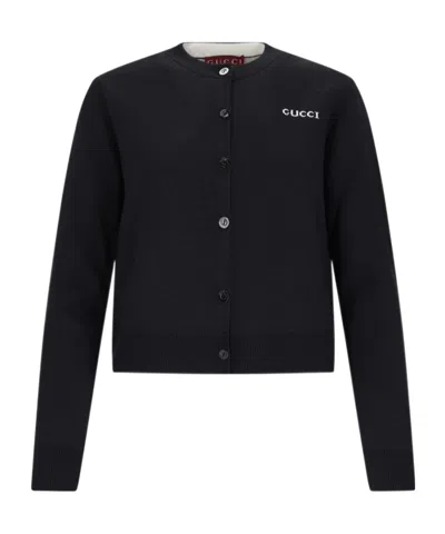 Gucci Intarsia-logo Cardigan In Black