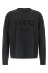 Gucci Grey Crewneck Sweater With Logo Lettering Embroidery On The Front In Wool Man In Gray