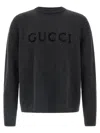 Gucci Grey Crewneck Sweater With Logo Lettering Embroidery On The Front In Wool Man In Black