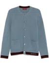 Gucci Wool Cardigan With Contrast Trim And Front Pockets In Blue