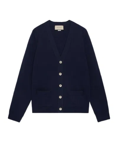 Gucci Intarsia Wool Cardigan In Blue