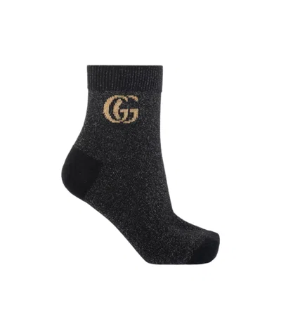 Gucci Intarsia-knit Logo Ankle Socks In Black