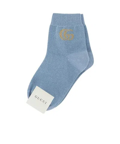 Gucci Intarsia-knit Logo Ankle Socks In Blue