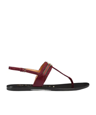 Gucci Interfastening Double G Webbing Sandals In Burgundy