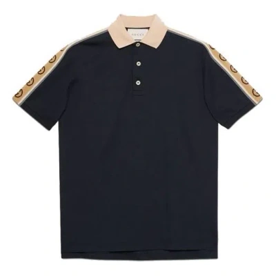 Gucci Interlock Double G Stripe Polo Shirt Navy Blue In Black