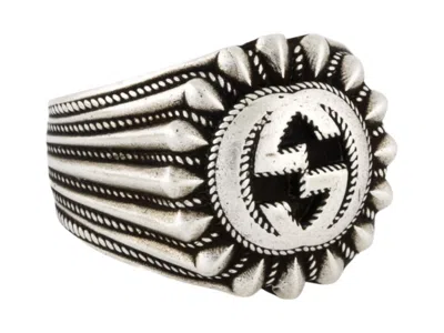 Pre-owned Gucci Interlock Gg Radius Ring In Silver