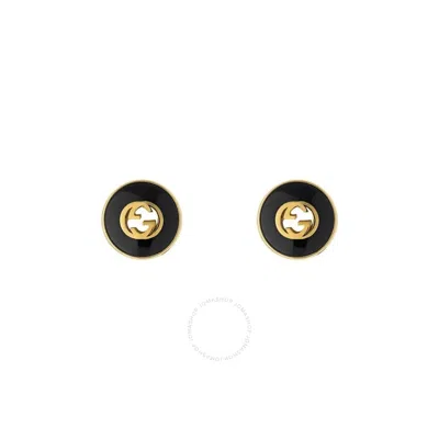 GUCCI GUCCI INTERLOCKING 18CT YELLOW GOLD BLACK ONYX STUD EARRINGS - YBD786554001
