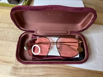 Pre-owned Gucci Interlocking Aviator 60mm Designer Sunglasses Pink Gold