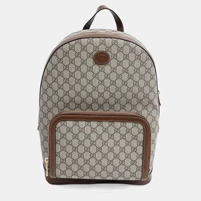 Pre-owned Gucci Interlocking Backpack (704017) In Brown