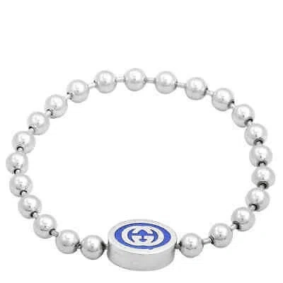 Pre-owned Gucci Interlocking Boule Chain Sterling Silver Blue Enamel Bracelet