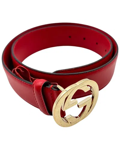 Pre-owned Gucci Interlocking Buckle Leather Belt (authentic Pre-loved)