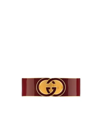 Gucci Interlocking Enamel Cuff Bracelet In Red