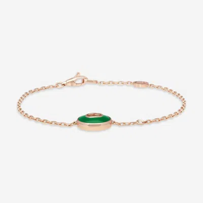 Gucci Interlocking G 18k Rose Gold Green Agate And Diamond Bracelet - Yba786556002