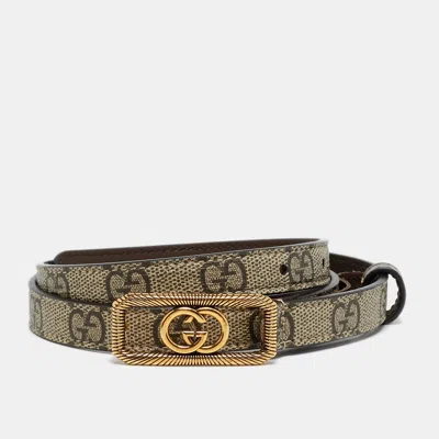 Pre-owned Gucci Interlocking G 75cm Square Buckle Belt Beige Gg Supreme Canvas In Sand