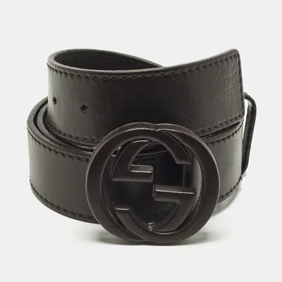Pre-owned Gucci Interlocking G 85cm Belt Dark Brown Leather