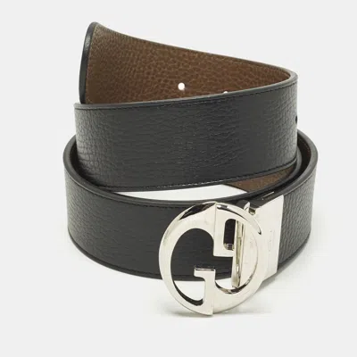 Pre-owned Gucci Interlocking G 85cm Reversible Belt Black/brown Leather