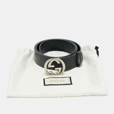 Pre-owned Gucci Interlocking G 90cm Belt Black Leather