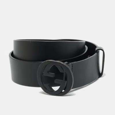 Pre-owned Gucci Interlocking G 95 Cm Buckle Belt Black Leather