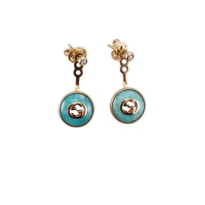 Gucci Interlocking G Amazonite And Diamond Drop Earrings - Ybd832001001 In Gold