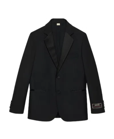Gucci Interlocking G-appliqué Wool Blazer In Black