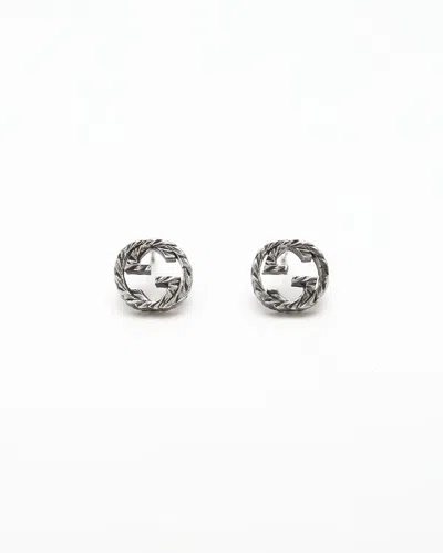 Gucci Interlocking G Arabesque Silver Studs Earrings