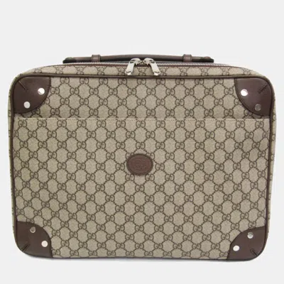 Pre-owned Gucci Interlocking G Beige Brown Gg Supreme Canvas Leather 2-way Backpack Briefcase Bag In Sand