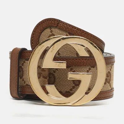 Pre-owned Gucci Interlocking G Beige/brown Gg Canvas And Leather In Sand
